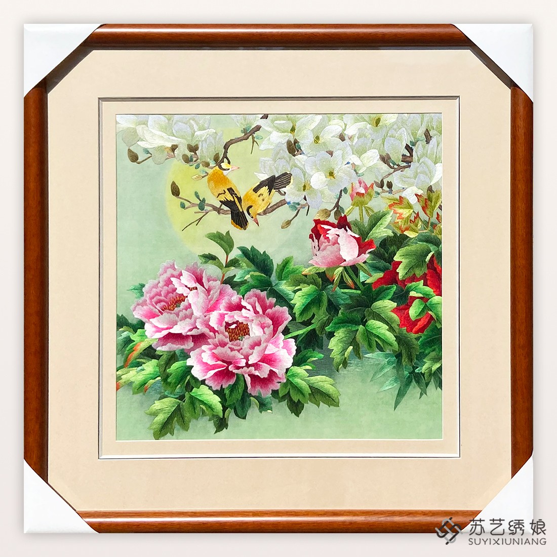 苏绣成品挂画牡丹花鸟客厅卧室装饰挂画手工刺绣精品送朋友刺绣画