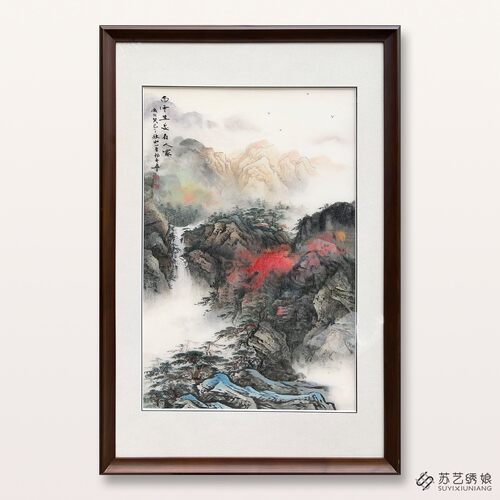 苏绣手工刺绣山水挂画客厅玄关