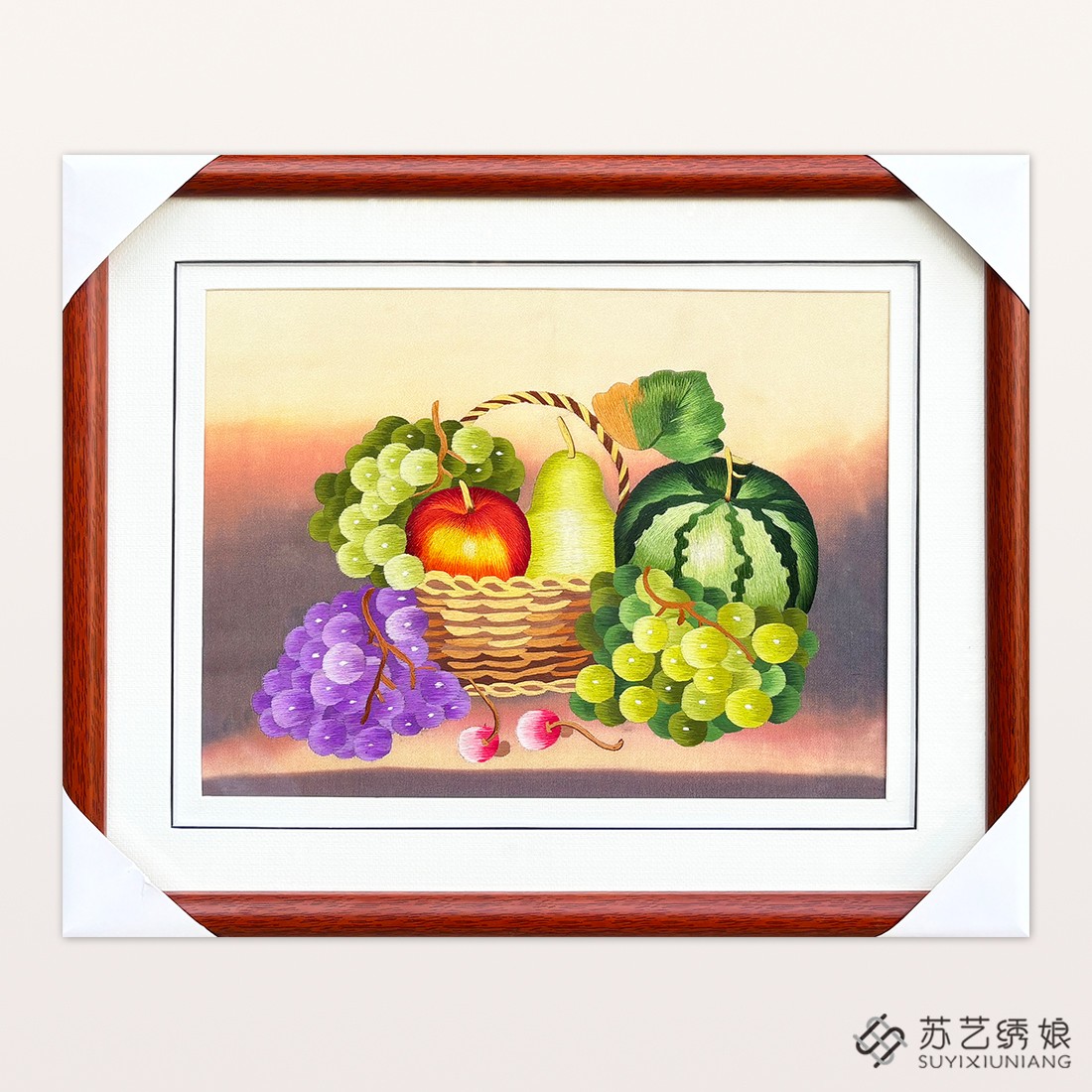 苏绣成品挂画手工刺绣精品西瓜葡萄花篮餐厅饭厅挂画送朋友刺绣画
