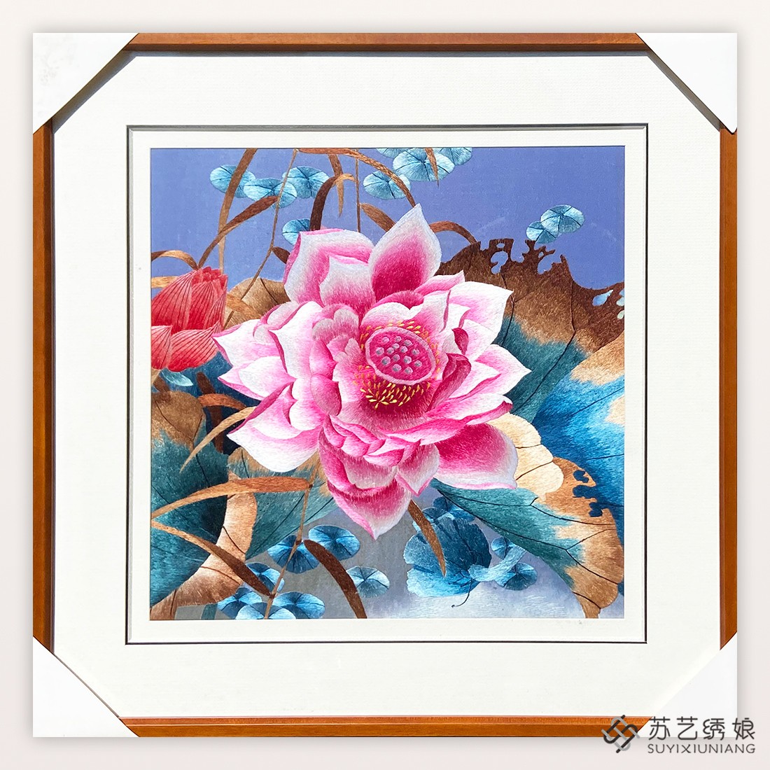 苏绣成品挂画荷花手工刺绣精品客厅玄关装饰挂画送朋友刺绣礼物画图片