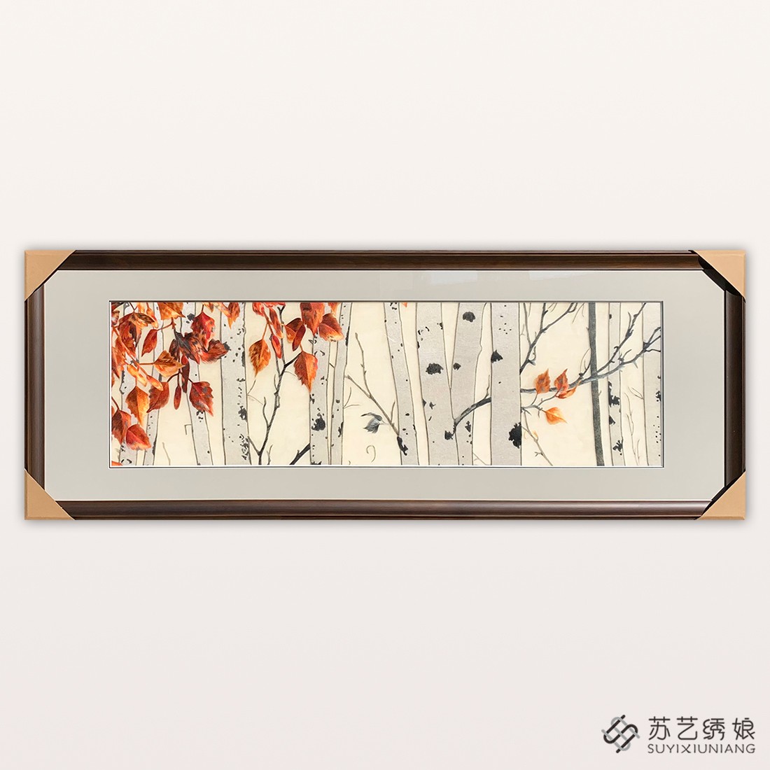 苏绣成品挂画手工刺绣精品树林红叶客厅沙发墙挂画床头装饰挂画图片