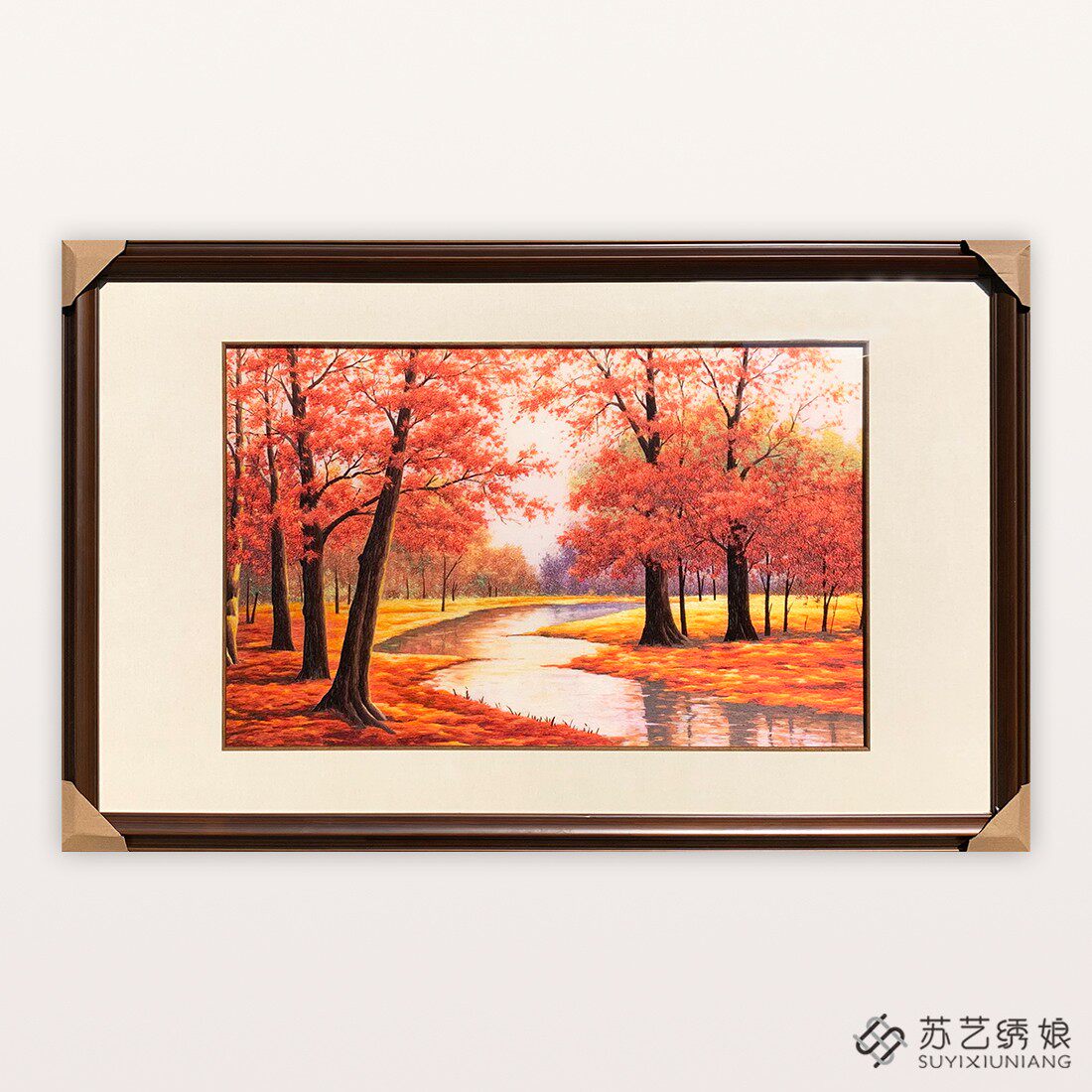 苏绣成品挂画手工刺绣精品红枫林卧室床头挂画书房办公室装饰挂画