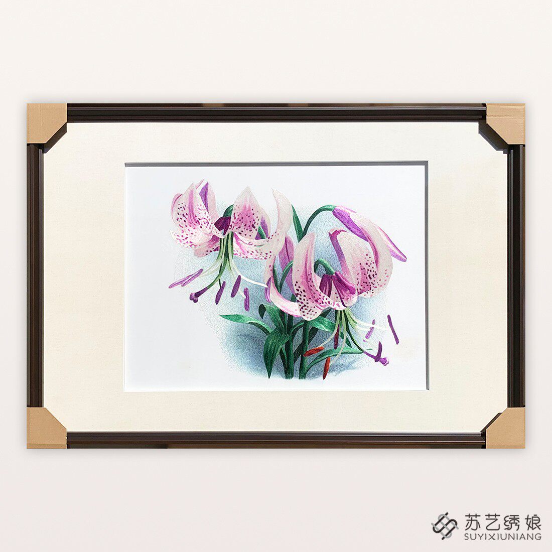 苏绣成品挂画手工刺绣精品百合花客厅卧室装饰挂画送朋友刺绣礼物