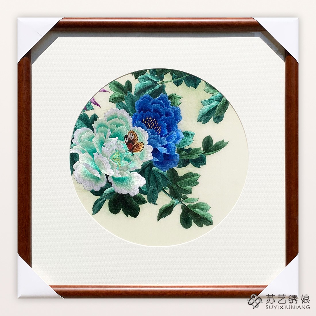 苏绣成品挂画手工刺绣精品牡丹蝴蝶客厅卧室玄关装饰挂画送朋友画图片