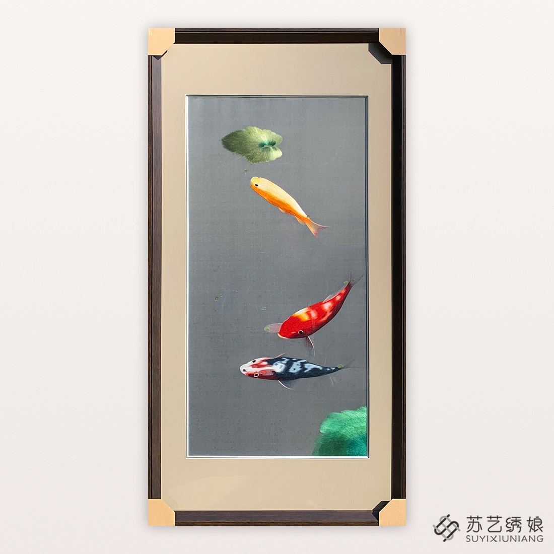 苏绣成品挂画手工刺绣精品荷花鲤鱼玄关装饰挂画送朋友刺绣礼物画图片