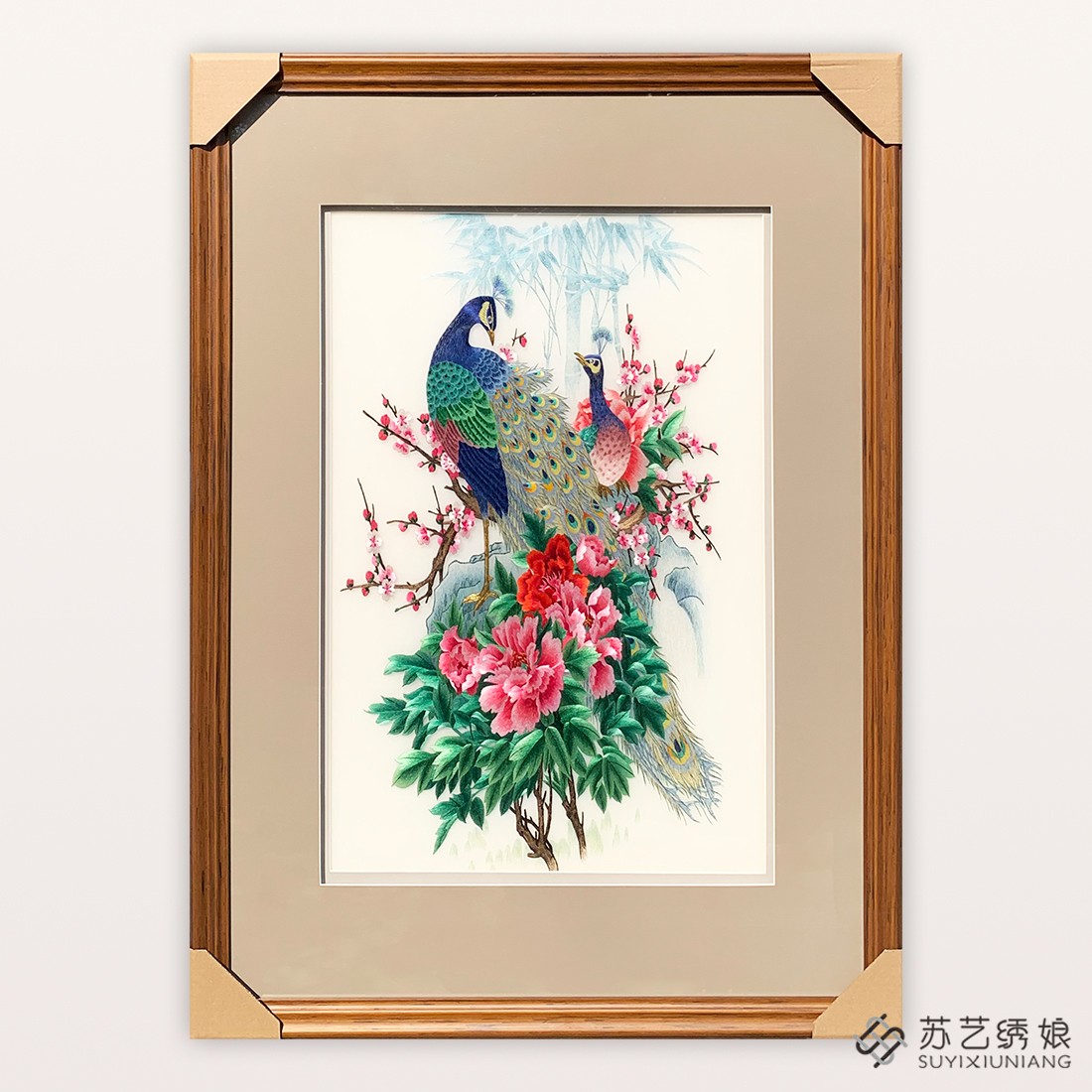 苏绣成品挂画手工刺绣精品牡丹孔雀客厅走廊挂画玄关装饰挂画孔雀图片