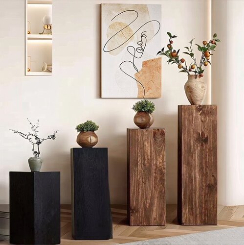 北欧侘寂原木方形增高花架底座