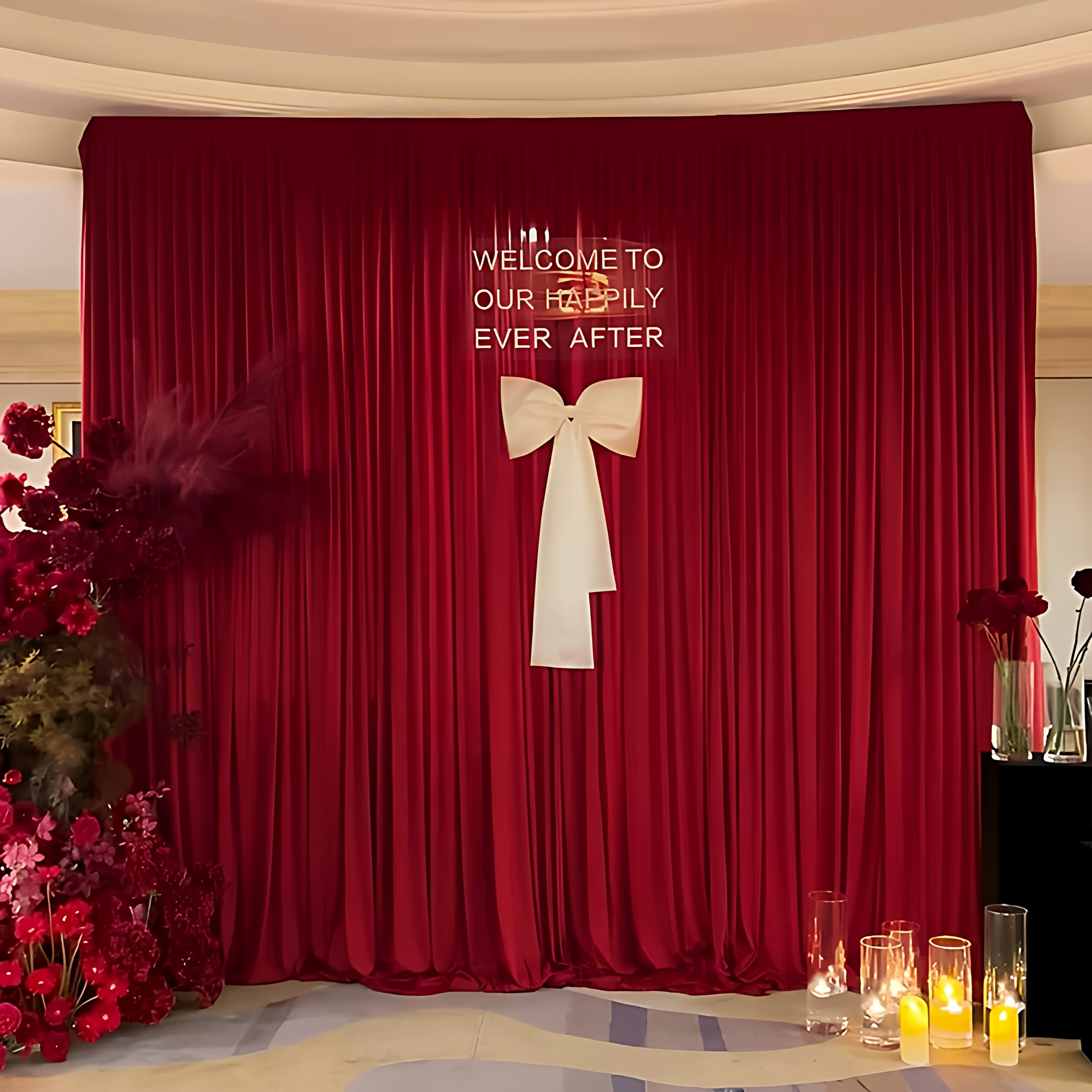 婚庆牛奶丝弹力布大红背景布幕布装饰订婚酒红生日派对婚礼堂布艺