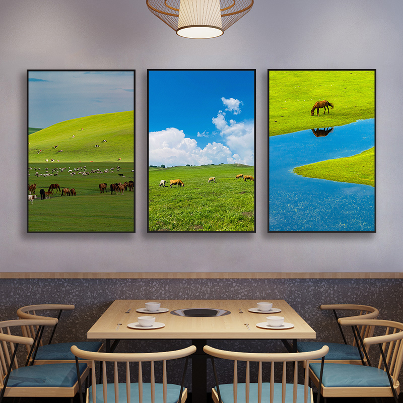 蒙古装饰画草原风景牛羊肉店火锅店挂画内蒙元素餐厅包厢民宿壁画图片