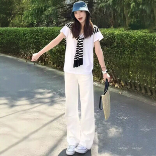 三防白色高腰直筒牛仔裤女2026新款春夏宽松小个子窄版烟管阔腿裤