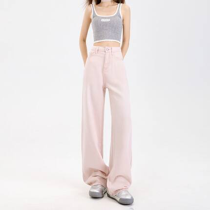 粉色天丝直筒裤牛仔裤女2026年夏季薄款小个子宽松垂感冰丝阔腿裤