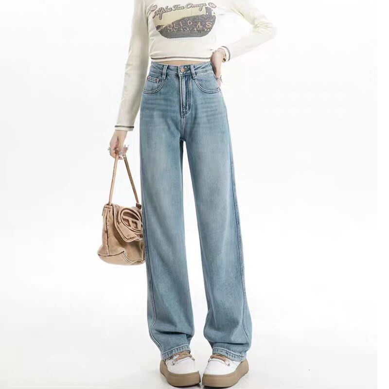 阔腿牛仔裤女直筒长裤拖地裤