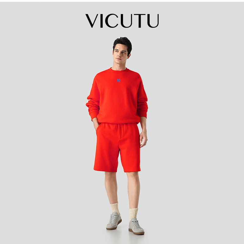 【风生水起系列】VICUTU威可多男短裤时尚休闲百搭清爽红色五分裤