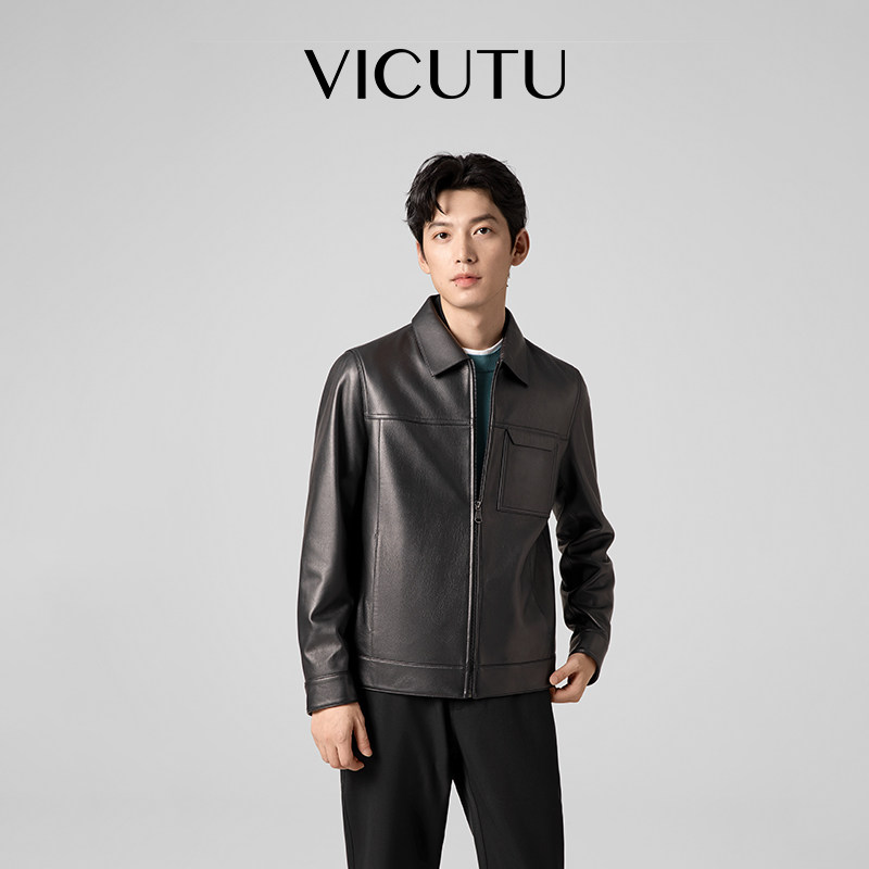 【行政风皮衣】VICUTU威可多男士羊皮革高智感商旅黑色皮夹克