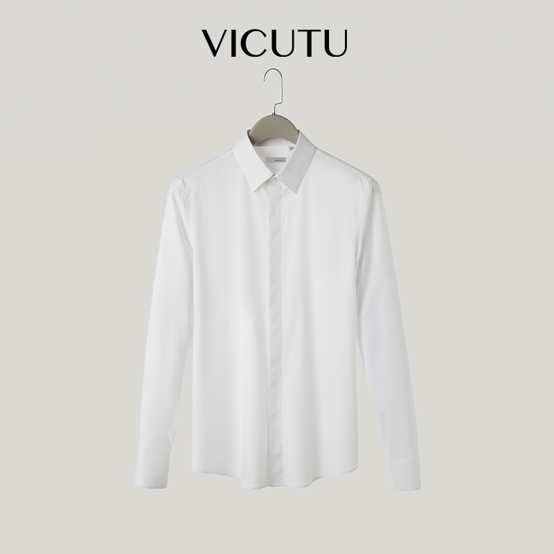 【水光白衬】VICUTU威可多男士长袖衬衫百搭白色通勤修身衬衣