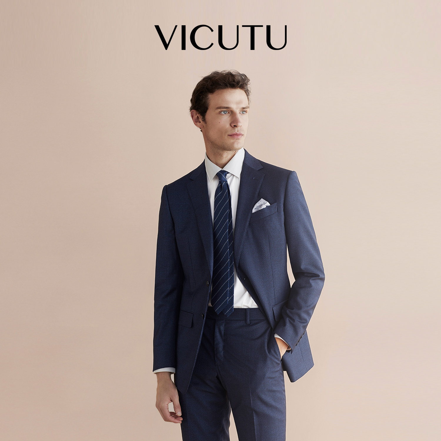 VICUTU/威可多男士西服上衣舒弹羊毛混纺通勤商务西装外套