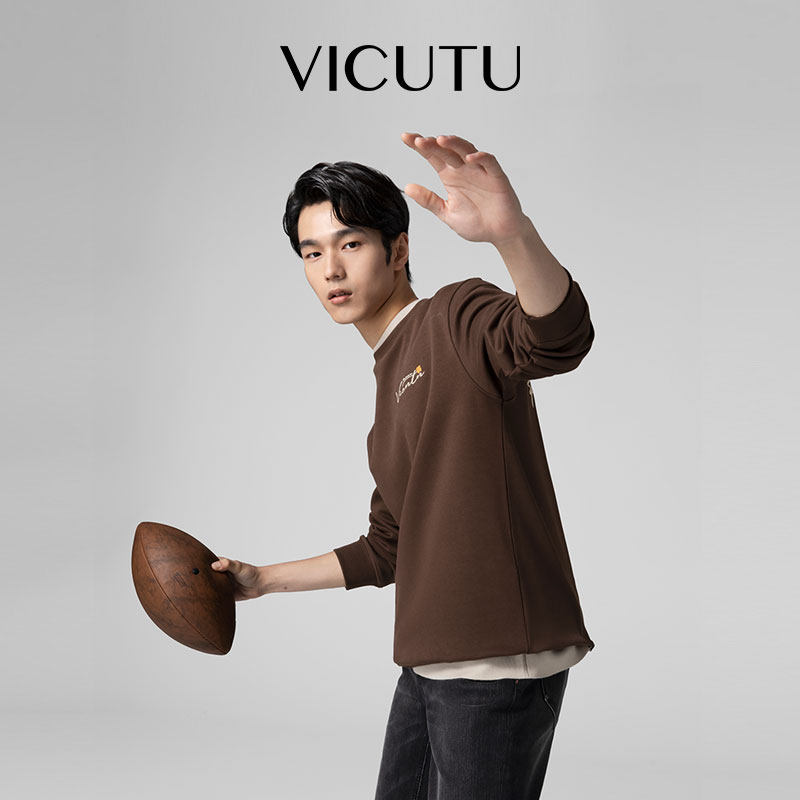 VICUTU威可多男士卫衣春秋时尚潮流休闲通勤百搭圆领长袖T恤 - vicutu威可多官方奥莱旗舰店出品