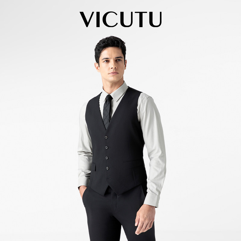 【小蓝西】VICUTU/威可多商务正装时尚修身舒适男士西服马甲 黑色