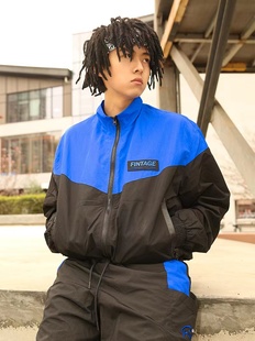 FakeVintag赛车蓝套装 复古潮流休闲 尼龙基础运动网眼夹克外套美式