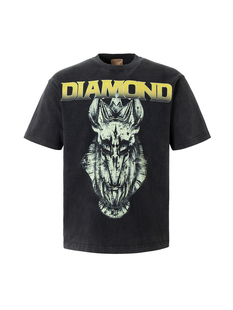 复古大幅印花做旧水洗黑潮流短袖 美式 重磅 钻石tee FakeVintage