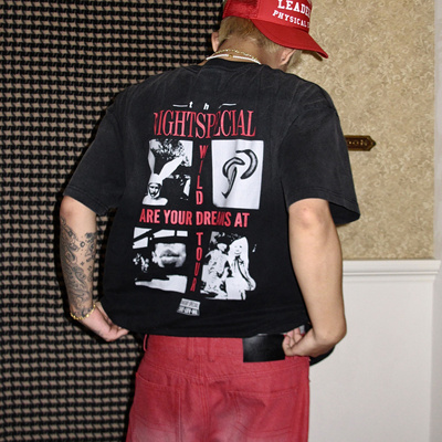 FV复线Wild Tour水洗褪色复古做旧印花（黑底红线）短袖tee