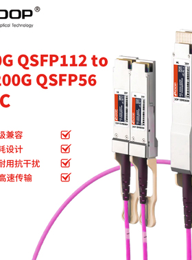 ADOP高速传输 400G QSFP112到2x200G QSFP56 AOC热插拔有源光缆 AOC有源光纤 低功耗 数字诊断监测功能 50米