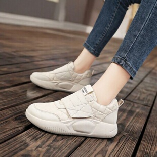 面包鞋港风魔术贴厚底运动休闲鞋女春季防滑软底轻便一脚蹬懒人鞋