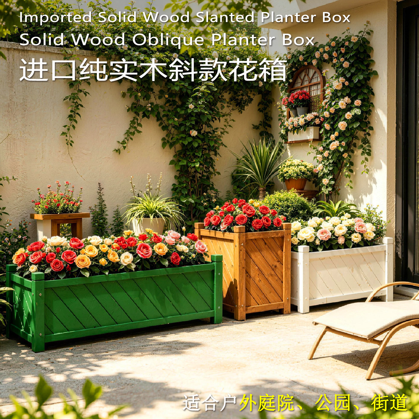 室外阳台可移动花箱户外防腐木碳化花盆庭院种植箱种菜专用箱网红