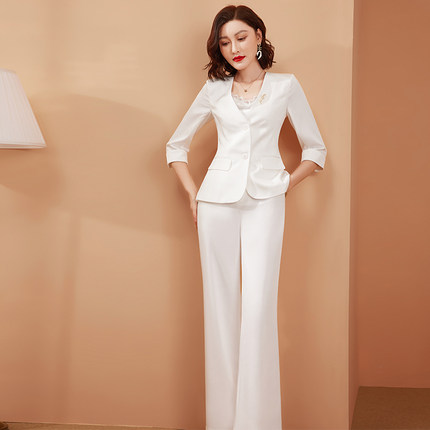 白色高级感西装套装女春季2024新款时尚洋气休闲职业阔腿裤两件套