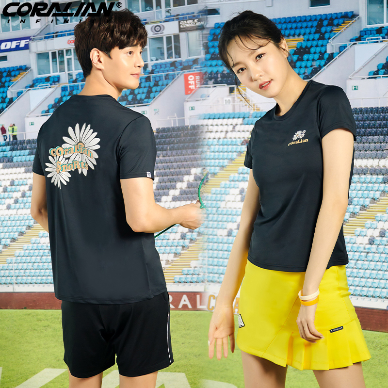 可莱安羽毛球服男女夏季透气速干短袖上衣时尚情侣灰色运动服套装