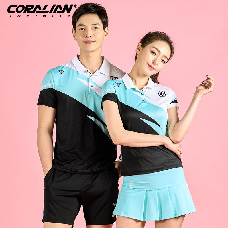 可莱安羽毛球服女套装新款夏季翻领男女短袖韩国透气速干运动服装