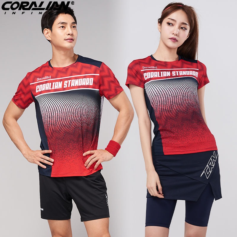 可莱安羽毛球服女套装透气速干男短袖情侣韩国进口时尚修身运动服