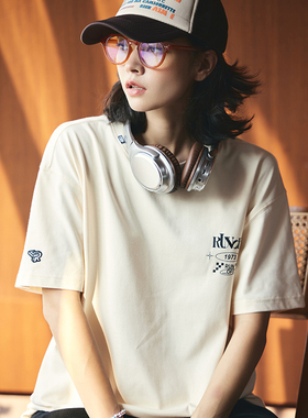 RUNOFF系列正品运动t恤女短袖新款男休闲印花棉涤宽松透气时尚T恤