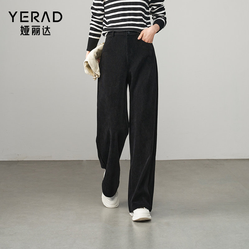 娅丽达灯芯绒阔腿裤秋冬条绒裤子