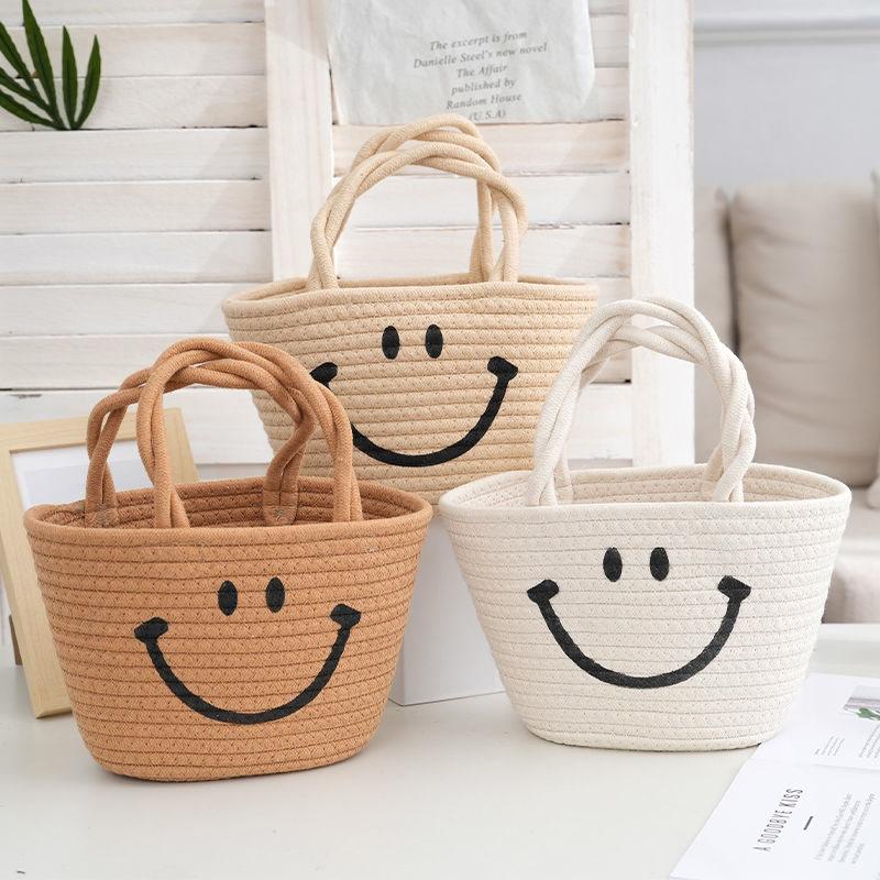 手提包韩国复古棉绳编织篮度假街拍手提篮子小众沙滩手拎时尚包