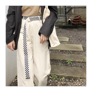 帆布腰带男女棋盘黑白格子经典双环扣牛仔裤超长皮带学生情侣百搭