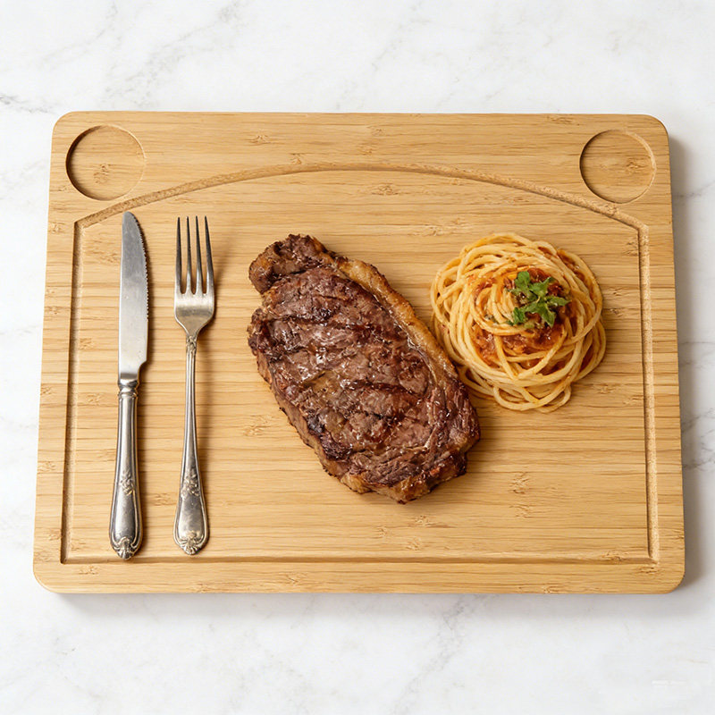 天然竹制牛排砧板带汁槽西餐餐盘商用牛扒盘家用意面托盘餐具