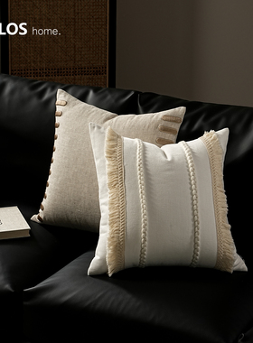柏洛斯Hand-woven『谧境』轻奢北欧黑白灰色客厅抱枕套高级样板房