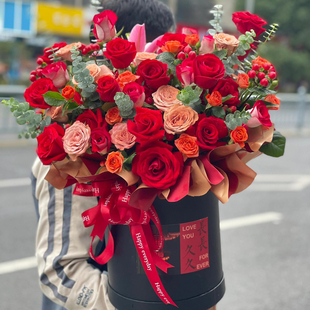 生日礼物送花上门红粉玫瑰百合混搭花束小时达北京同城配送鲜花店