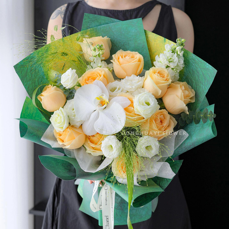 韩式香槟玫瑰混搭花束北京同城速递向日葵绣球七夕节女友生日闺蜜