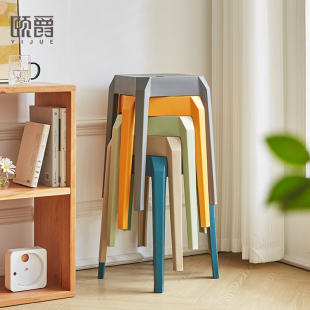 北欧塑料凳子可叠放网红靠背现代简约特厚黑色方凳可收纳加厚椅子