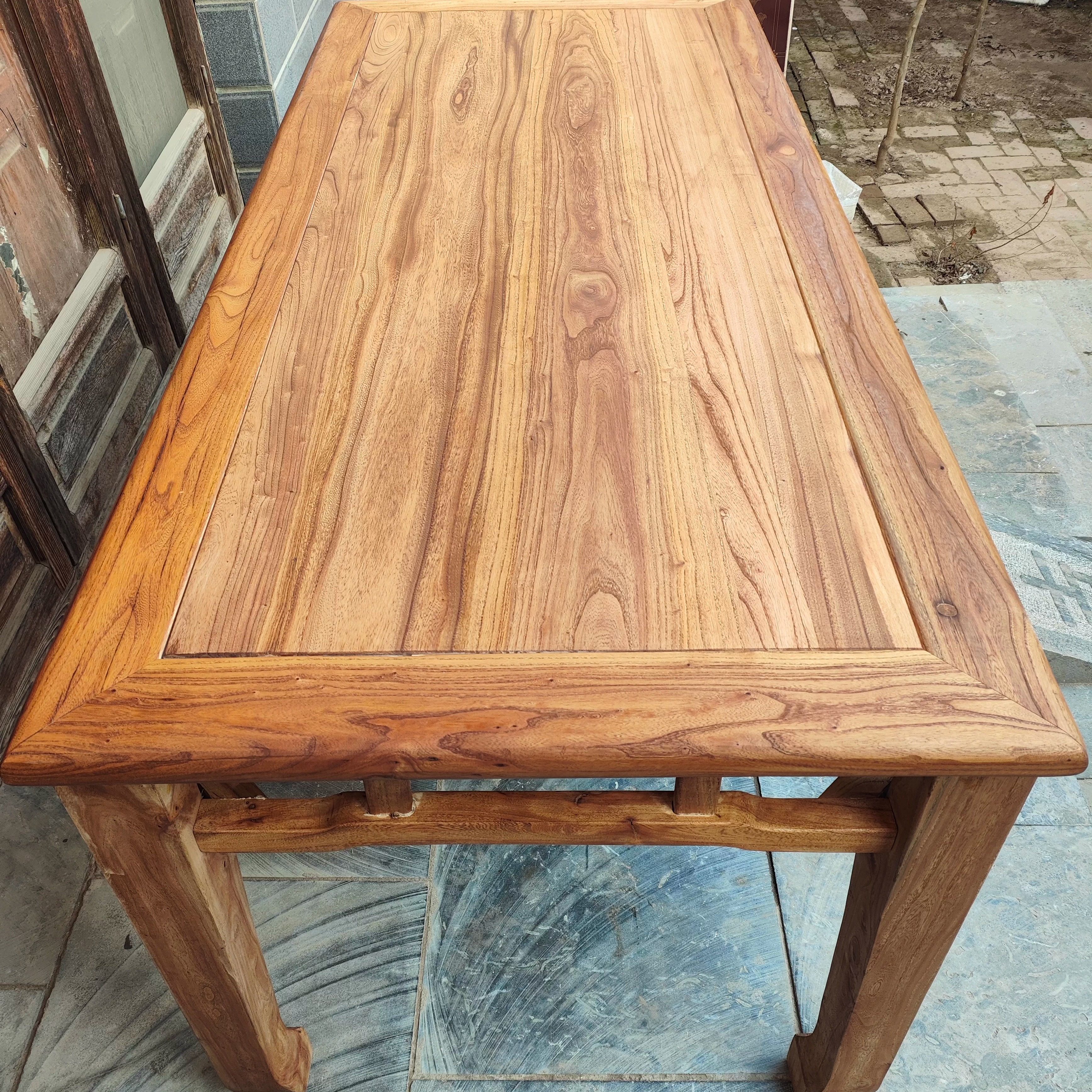 老榆木方桌中式马蹄桌复古八仙桌实木茶桌原木书桌家用餐桌长桌子