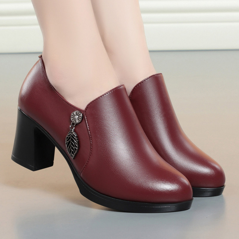 意尔康2026春季新款女鞋正品真皮女单鞋时尚休闲高跟妈妈鞋牛皮鞋