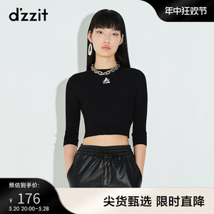 dzzit地素奥莱春款黑色修身短款打底衫毛衣女3D1E4271A