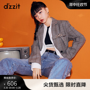 dzzit地素 外套西服女3E1F5043E 奥莱春复古格纹梭织类西装