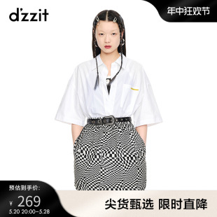 白色宽松polo领纯棉衬衫 dzzit地素奥莱夏季 女设计感小众上衣