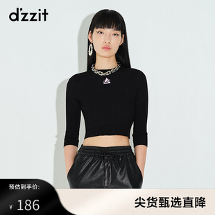 打底衫 dzzit地素奥莱春款 黑色修身 短款 毛衣女3D1E4271A