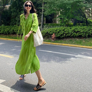 法式 溫柔y休閑顯白設計感小眾寬松連衣裙子長 女裝 2023年春秋新款