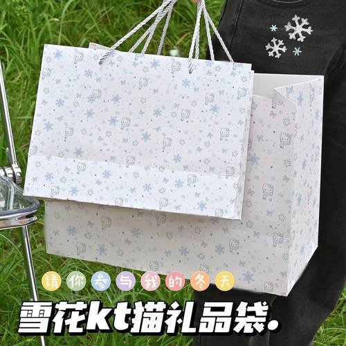 雪花猫礼品袋ins高颜值节日送礼精致加厚礼物收纳袋子手提袋纸质