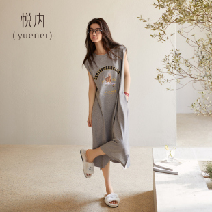 宽松大码 悦内带胸垫睡裙女款 背心纯棉薄款 睡衣夏季 长裙可外穿 无袖